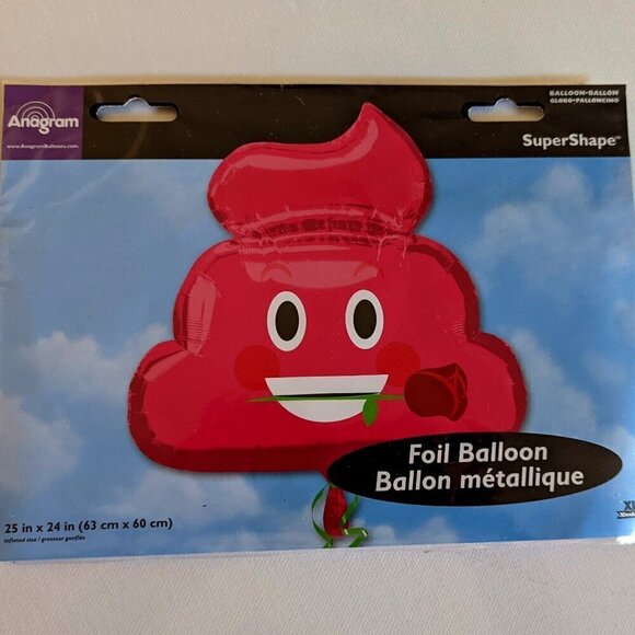 NWT Pink Poop Emoji Rose Big Foil Balloon Valentines Galentines Party Decoration - Picture 2 of 5